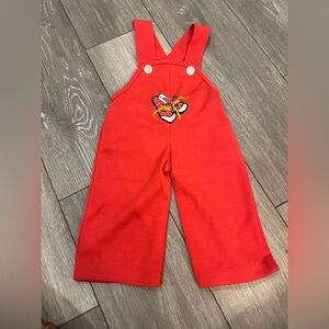 Rare 60/70s Vintage Baby Romper Overalls Red Size 9m